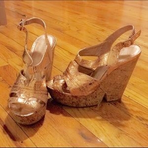 BCBG platform cork wedges