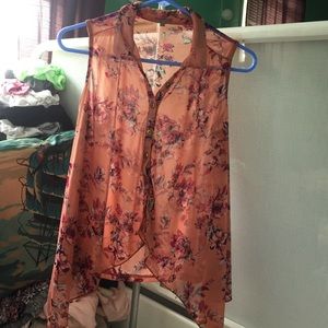 Floral short sleeve button down top