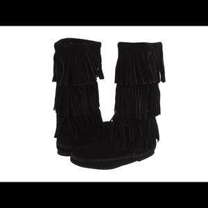 Minnetonka three row fringe boots