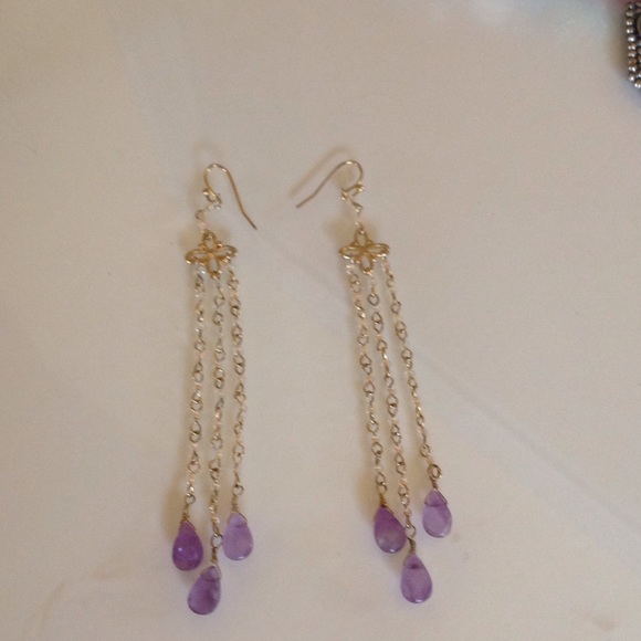 Long gold earnings with light purple stone - Picture 1 of 1