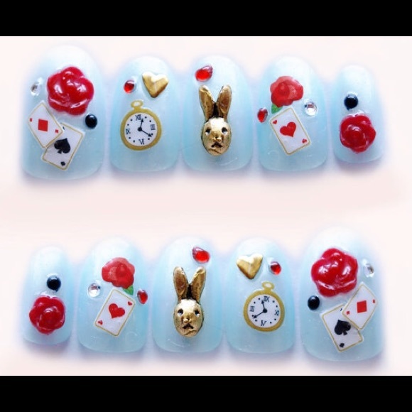 🐰Alice in Wonderland fake nails 🍰