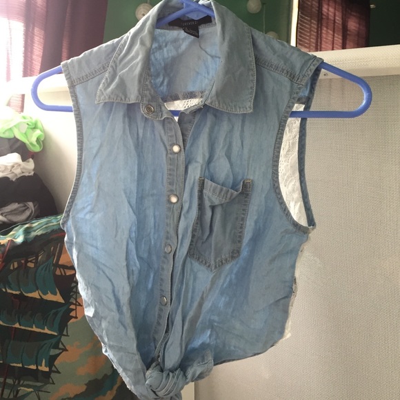 Crop top short sleeve denim shirt