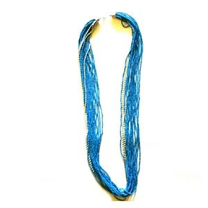 CC Beaded Long Blue Necklace w/ Silver Highlights