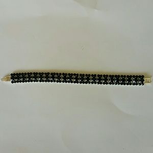 Black Stone bracelet with Silver back 7"