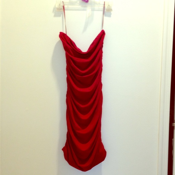 Express Jersey Stretch Red Strapless Dress