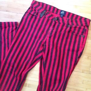 Authentic Icon red and black striped skinny jeans