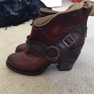 Red distressed booties