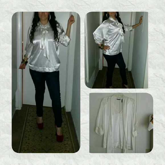 New York & Company Tops - Creme ivory satin silky co.fy blouse sz L