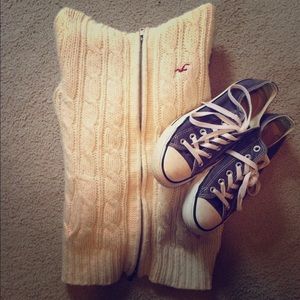 White knitted Hollister zip up hoodie