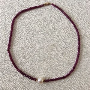 Genuine pearl and ruby necklace