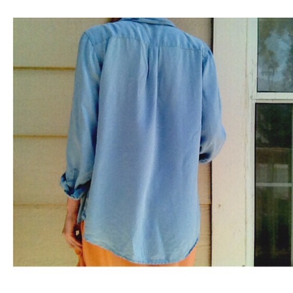 Hanna G. Blue silk button up blouse shirt - Picture 2 of 3
