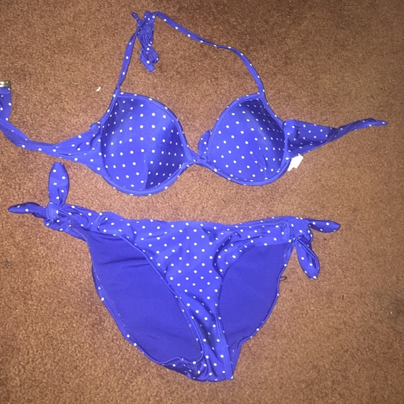 Forever 21 Swim Forever 2 Blue Polkadot Swimsuit Poshmark
