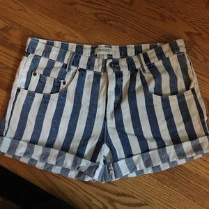 Striped jean shorts