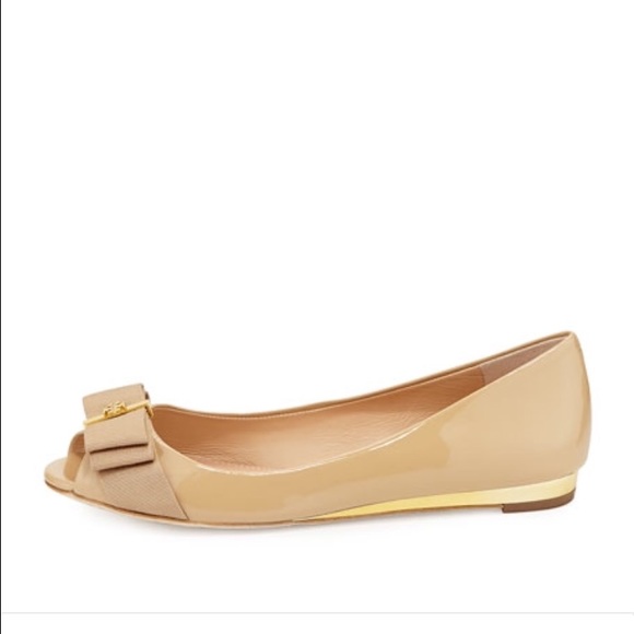 Tory Trudy Peep-Toe Flats, Nude