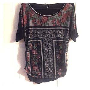Black and floral short sleeve top