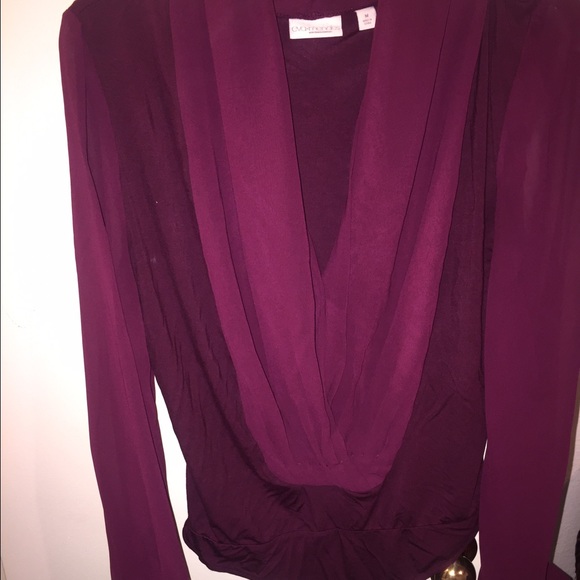 Burgundy chiffon bodysuit.