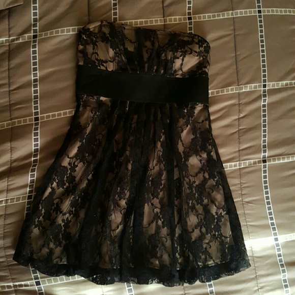 By Speechless,Strapless Lace Black Mini