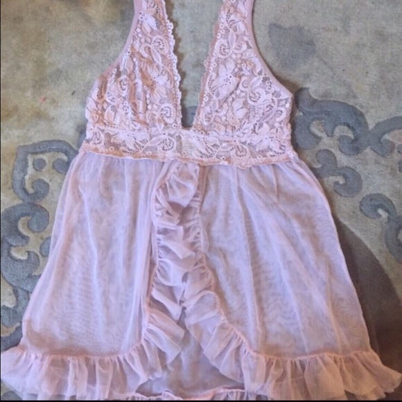 Light pink lace lingerie with ruffles from
