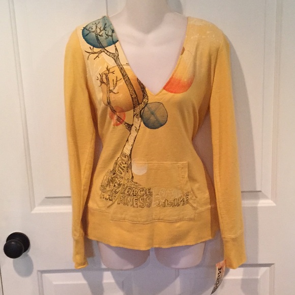 NWT Mudd yellow tree design hoodie - Picture 1 of 3