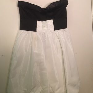 Black and white strapless dress