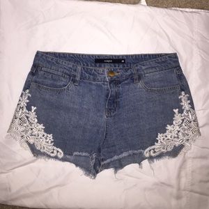 Lace Trimmed Jean Shorts