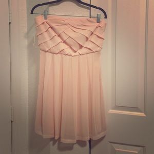 Peach strapless prom dress