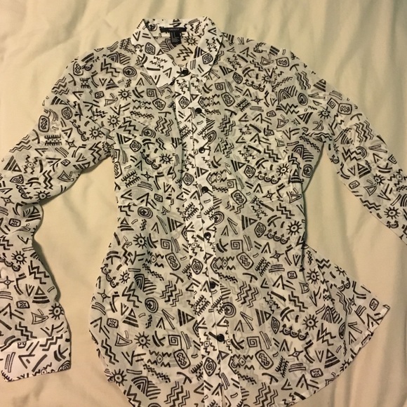B&W Quirky Sheer Button Down