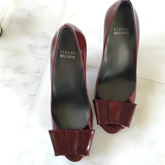 Stuart weitzman red wine bow patent pumps 7