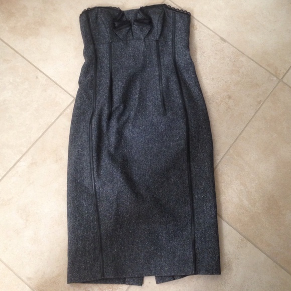 BEBE RUFFLE LACE TWEED PENCILSKIRT STRAPLESS DRESS - Picture 1 of 2