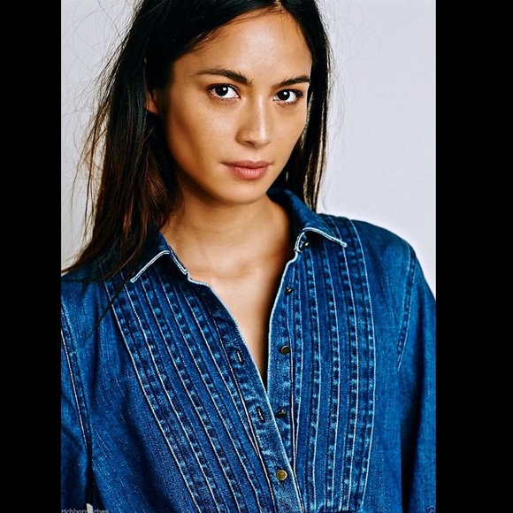 Free People Swingy Indigo Split Neck Bib  Dress M - Picture 4 of 4