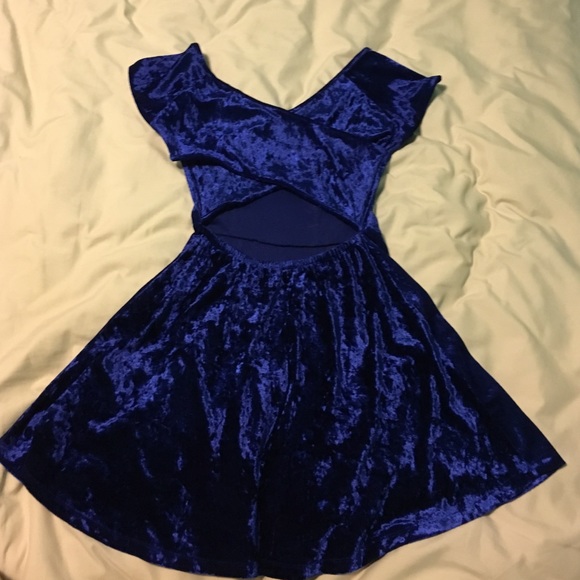 Cross Backed Blue Velvet Dress