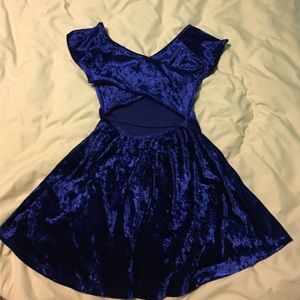 Cross Backed Blue Velvet Dress