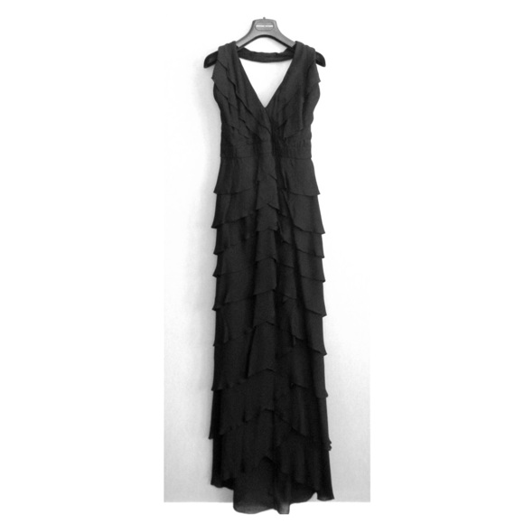 Tadashi Black Tiered Halter Long Silk Dress