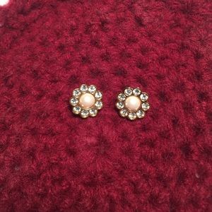 Gold faux Pearl Flower stud earrings
