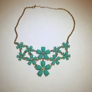 Turquoise and gold flower statement necklace