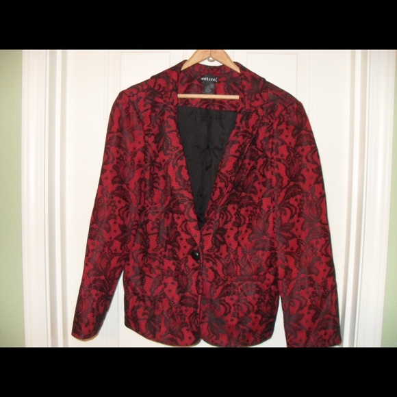 Black lace over red blazer