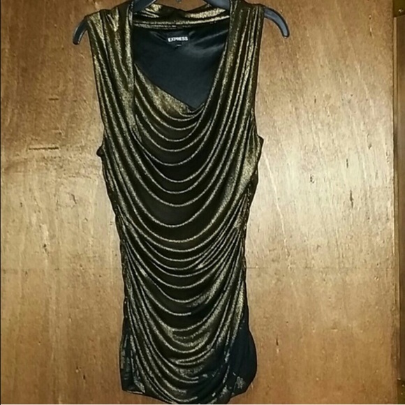 Glamorous metallic gold ruched top from Express