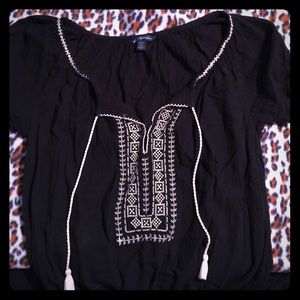 Black blouse with Aztec design detail