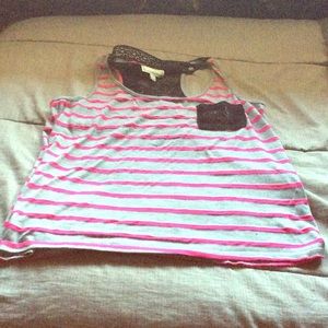 Pink Gray tank top with black lace. Free headband