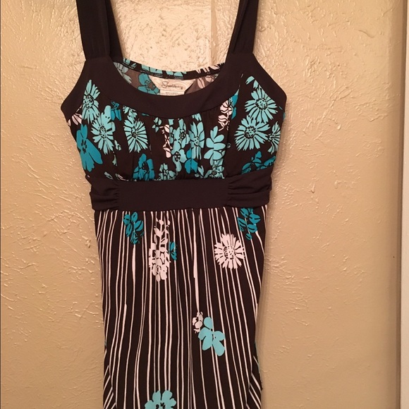 Brown, light blue and white dressy shirt