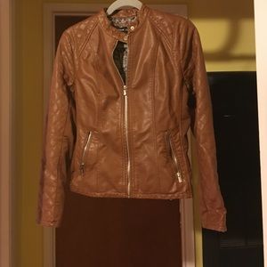 Black rivet light brown faux leather jacket