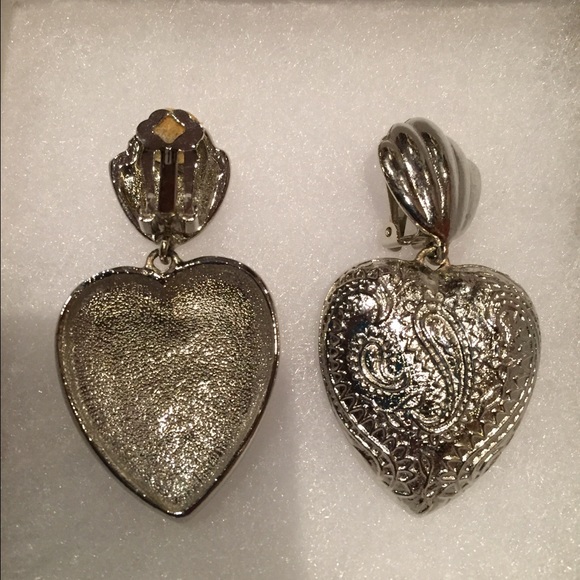 Silver heart clip on earrings. - Picture 3 of 3