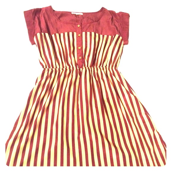 Maroon and beige striped dress