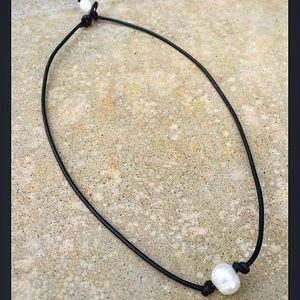 Black Leather & Freshwater Pearl Choker