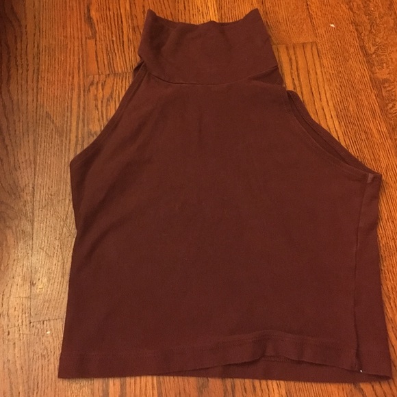 American Apparel Turtle Neck Crop Top Burgundy