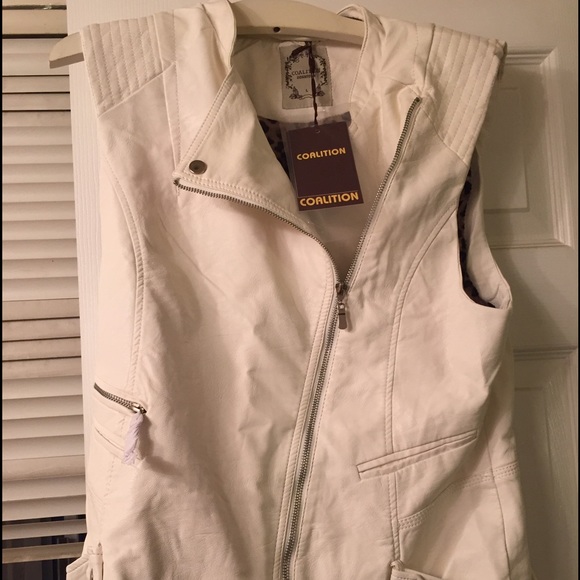 Faux white leather vest