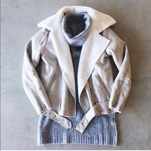 Faux Suede Shearling Moto Jacket
