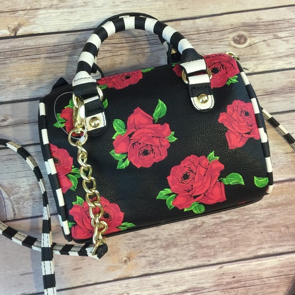 SOLD Betsey Johnson Mini Bag Rose Stripes - Picture 2 of 4