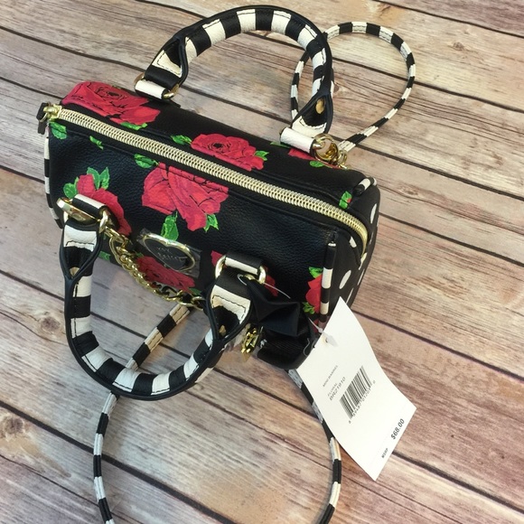 SOLD Betsey Johnson Mini Bag Rose Stripes - Picture 3 of 4