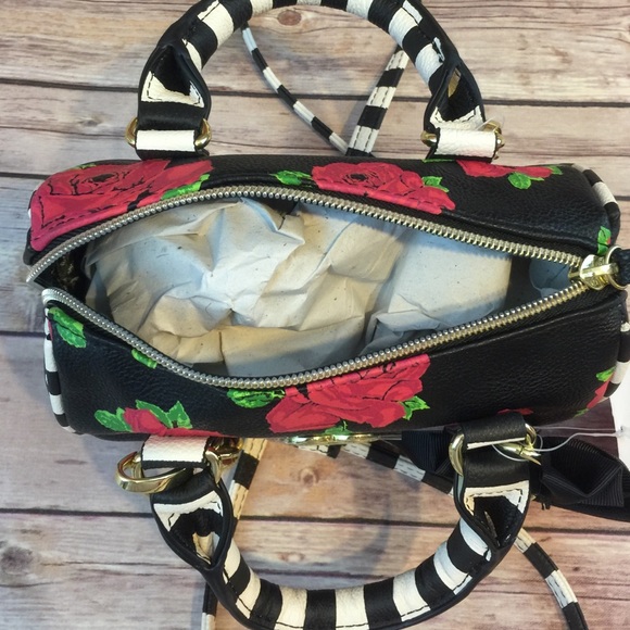 SOLD Betsey Johnson Mini Bag Rose Stripes - Picture 4 of 4